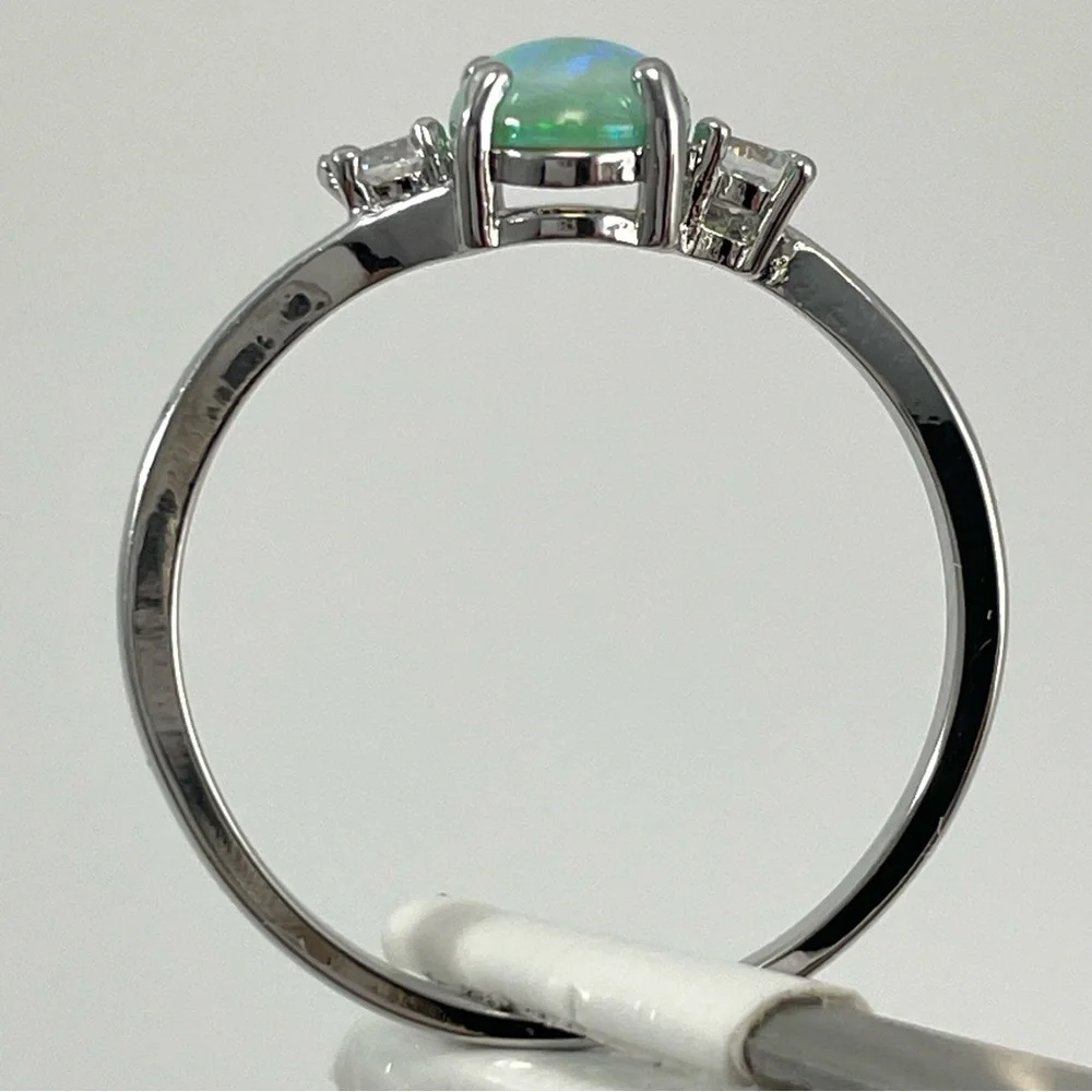 Rings Women’s Jewelry Beautiful Green Faux Opal Oval Cut Silver Plated Dainty